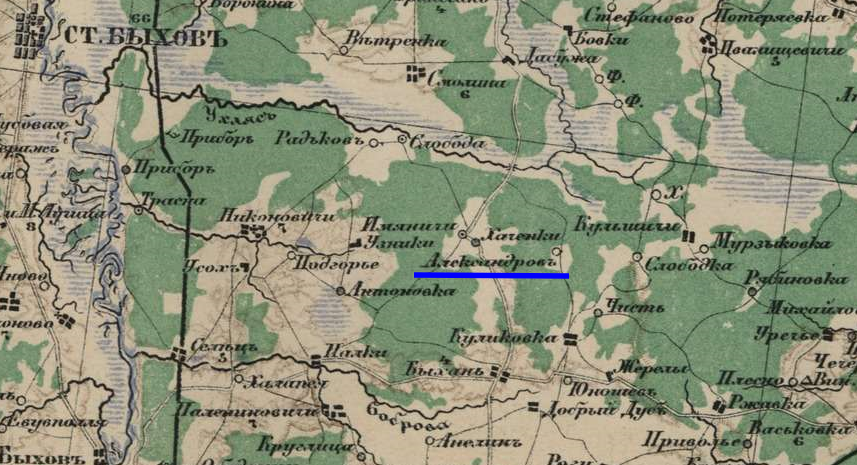 Первое появление деревни Александров на карте 1865 года